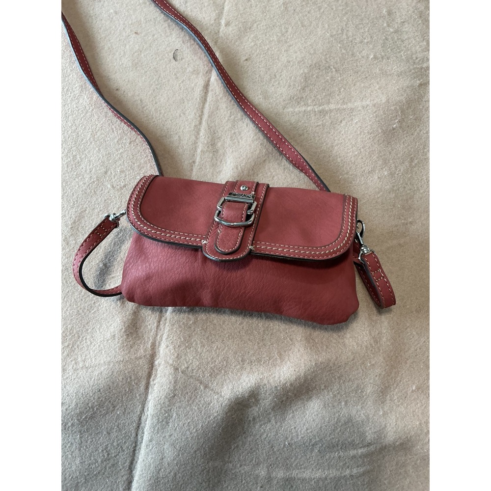Chaps Crossbody Bag Womens Small Red Excellent Classic Faux Leather Buckle